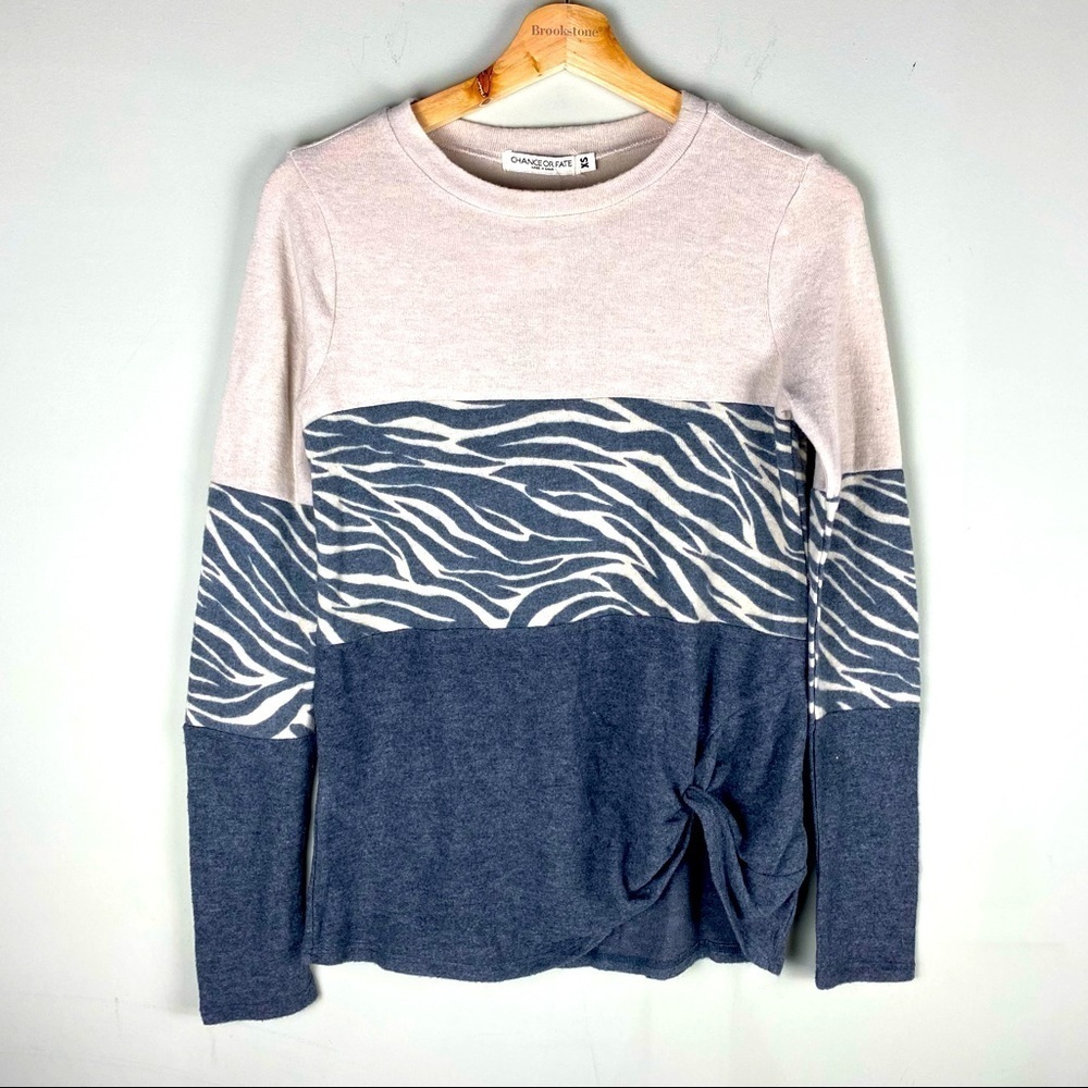 Chance Or Fate: Long Sleeve Color Block Zebra Print Knot Shirt Top Size XS (NWT)